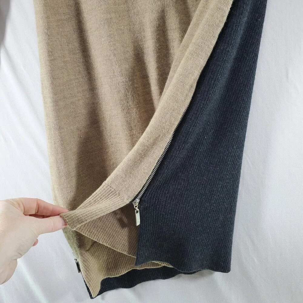 Cynthia Rowley M Extrafine Merino Wool Cowl Neck Dress Color Block Side Zip